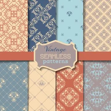 Vector set of vintage seamless patterns. Stock Illustration