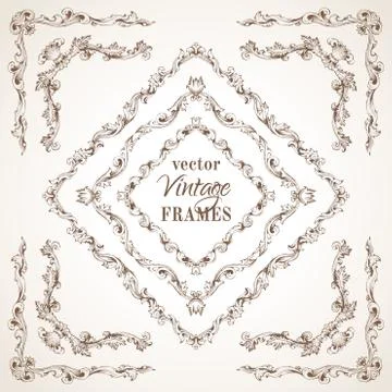 Vector set of vintage sepia frames. Illustrazione stock