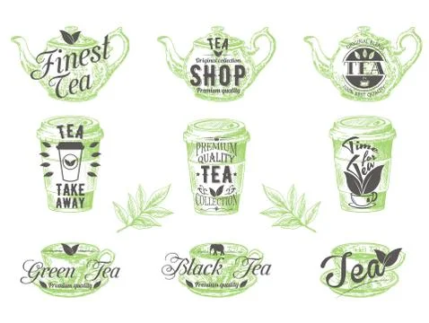Vector set of vintage tea badges labels logos Stock Illustration