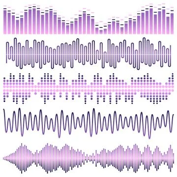 Vector set of violet sound waves. Audio equalizer Stock Illustration
