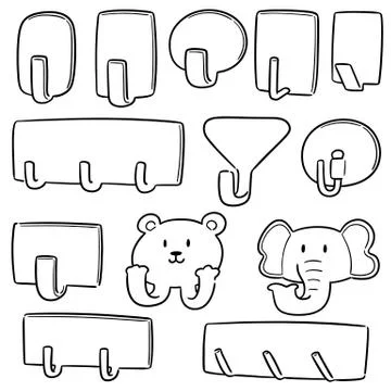 Vector set of wall hooks Stock Illustration