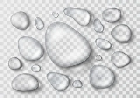 Vector set of water drops with reflections and shadow Stock Illustration