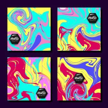 Vector set of watercolor hand drawn marbling illustration, abstract background Stock Illustration