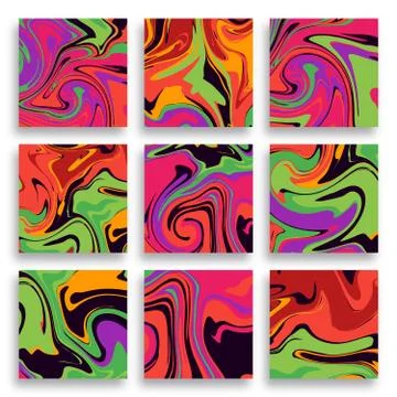 Vector set of watercolor hand drawn marbling illustration, abstract background 库存插图
