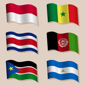 Vector set of wavy flags with flagpoles Stock Illustration