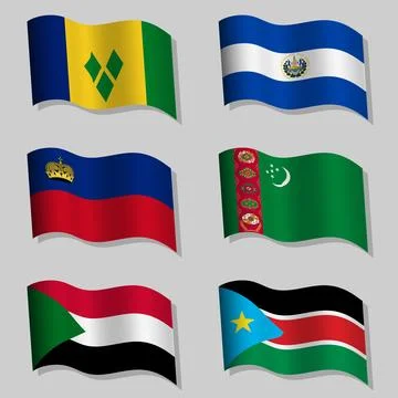 Vector set of wavy flags with flagpoles Stock Illustration