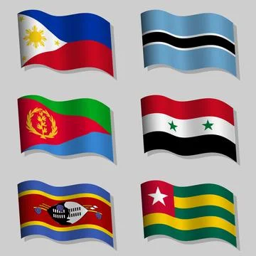Vector set of wavy flags with flagpoles Illustrazione stock
