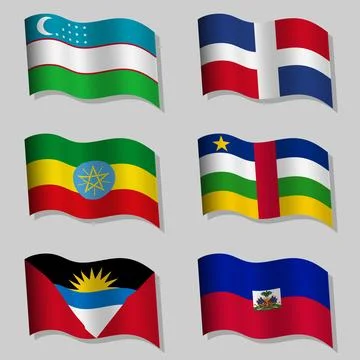 Vector set of wavy flags with flagpoles Illustrazione stock