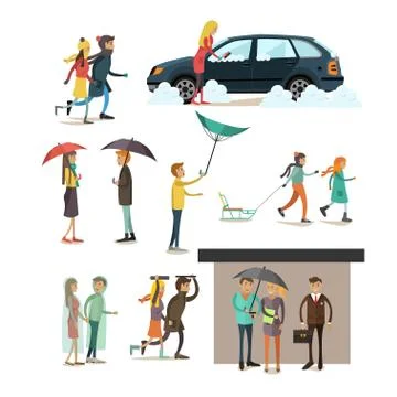 Vector set of weather concept flat style design elements Stock Illustration