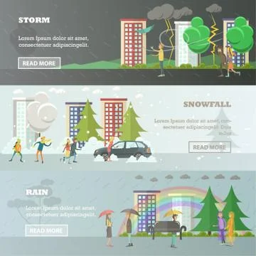 Vector set of weather concept horizontal banners in flat style Stock Illustration