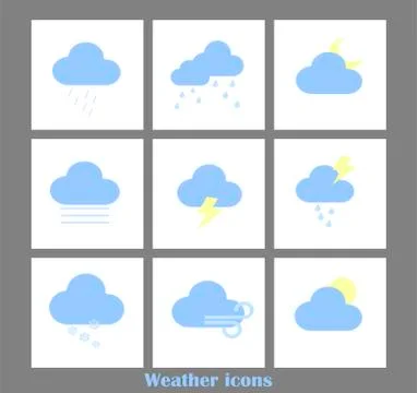 Vector set of weather forecast icons with clouds Stock Illustration