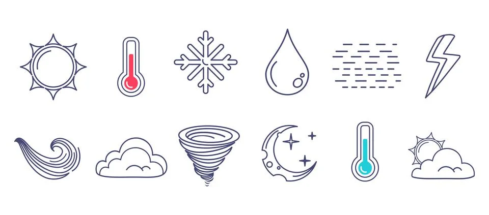 Vector set weather icons in flat style. 库存插图