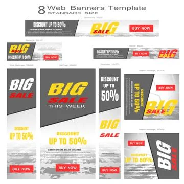 Vector set of web banners for Big Sale of standard sizes on the gray hexagon  Stock Illustration