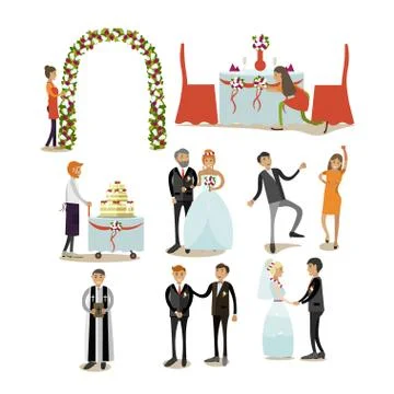 Vector set of wedding concept icons, flat style design elements Stockillustratie