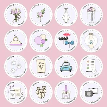 Vector set with wedding icons and elements Stock Illustration