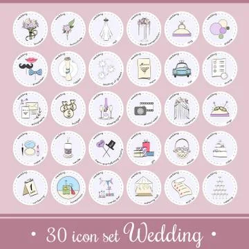 Vector set with wedding icons and elements Stock Illustration
