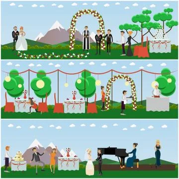 Vector set of wedding posters, banners in flat style 스톡 일러스트