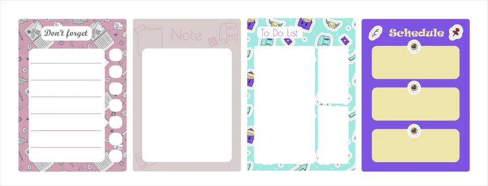 Vector set of weekly planner, to do list, note, background. School planner with Stock Illustration