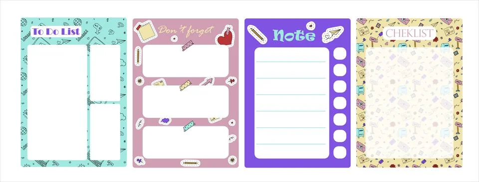 Vector set of weekly planner, to do list, note, background. School planner with Stockillustratie