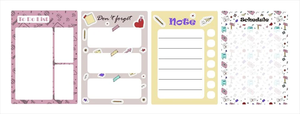 Vector set of weekly planner, to do list, note, background. School planner with Stock Illustration