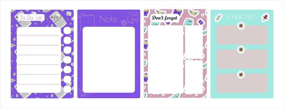 Vector set of weekly planner, to do list, note, background. School planner with Stock Illustration