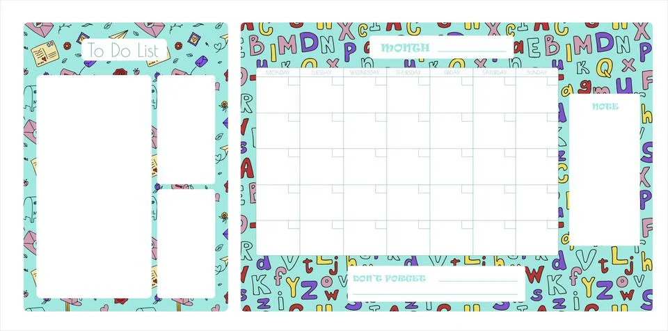 Vector set of weekly planner, to do list, note, Schedule, background. School Stock Illustration