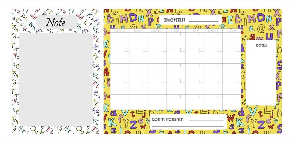 Vector set of weekly planner, to do list, note, Schedule, background. School Stockillustratie