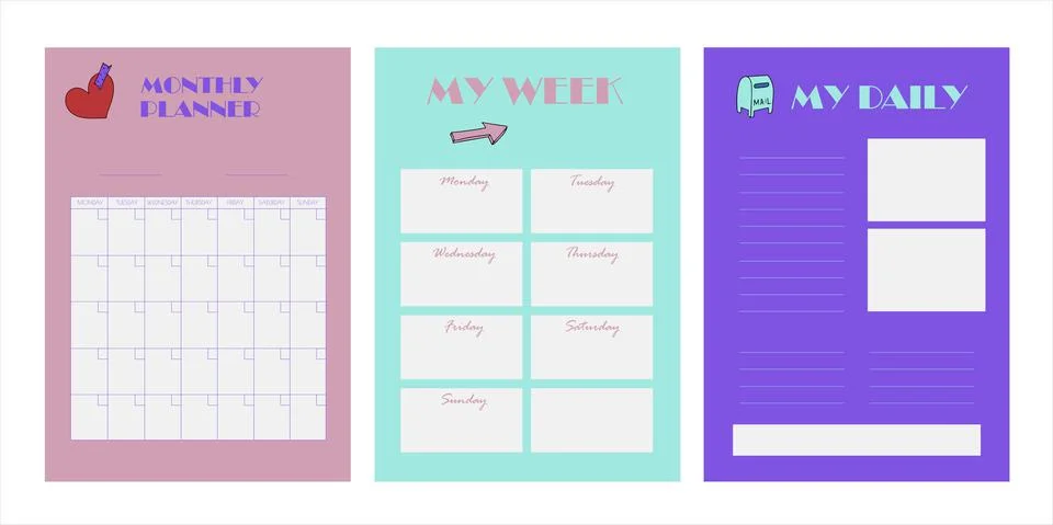 Vector set of weekly planner, to do list, note, Schedule, background. School Stock Illustration