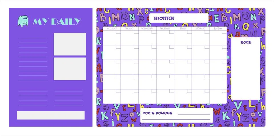 Vector set of weekly planner, to do list, note, Schedule, background. School Stock Illustration