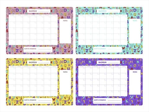 Vector set of weekly planner, to do list, note, Schedule, background. School Stock Illustration