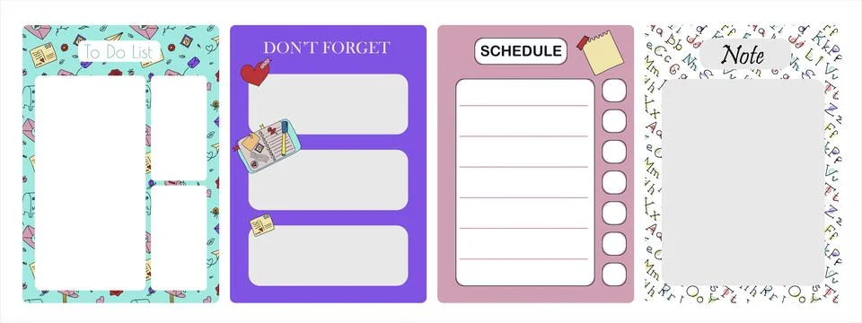 Vector set of weekly planner, to do list, note, Schedule, background. School Stockillustratie