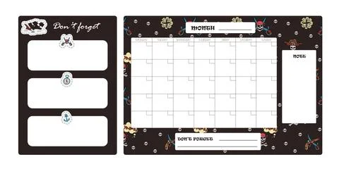 Vector set of weekly planner, to do list, note, background with doodle pirate Stock Illustration