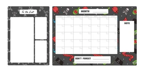 Vector set of weekly planner, to do list, note, background with doodle pirate Stock Illustration