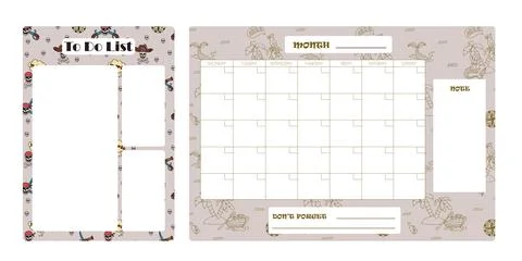 Vector set of weekly planner, to do list, note, background with doodle pirate Stock Illustration