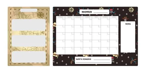 Vector set of weekly planner, to do list, note, background with doodle pirate Stock Illustration