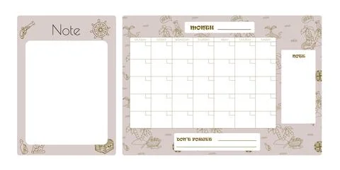 Vector set of weekly planner, to do list, note, background with doodle pirate Stock Illustration