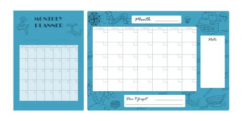 Vector set of weekly planner, to do list, note, background with doodle pirate Stock Illustration