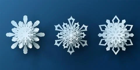 Vector set white christmas paper cut 3d snowflake Stock Illustration