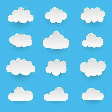 Vector set of white clouds over blue sky Stock Illustration