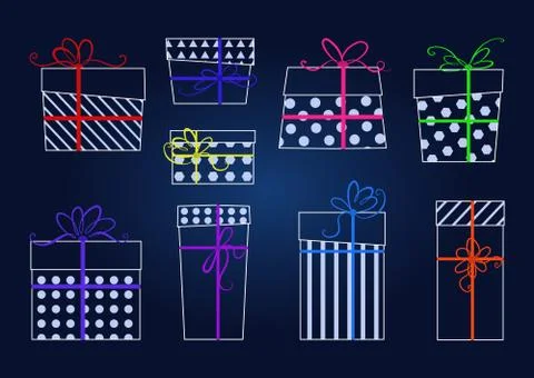 Vector set of white contours gifts. Stock Illustration