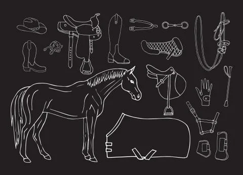 Vector set of white equestrian equipment Stock Illustration