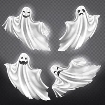 Vector set of white ghosts, Halloween monsters Illustrazione stock