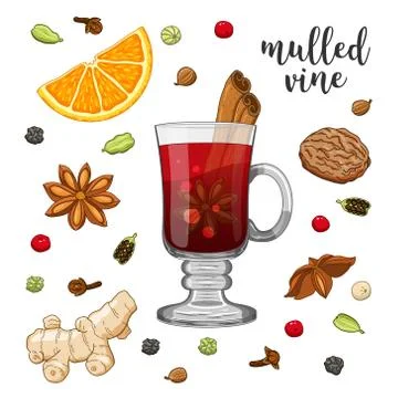 Vector set on white with mulled wine Stock Illustration