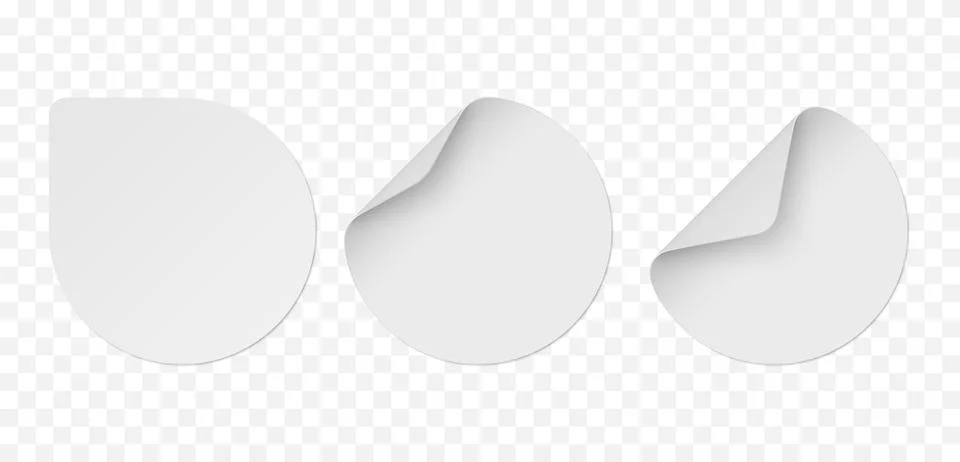 Vector set of white paper circle stickers isolated on transparent background Stock Illustration
