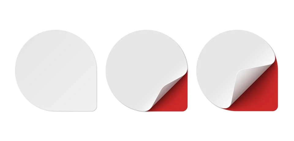 Vector set of white paper round stickers with red corner isolated 스톡 일러스트