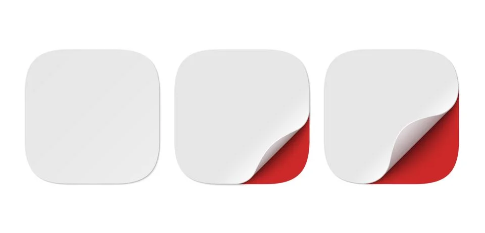 Vector set of white paper squircle stickers with red corner isolated Stock Illustration