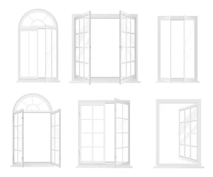 Vector set of white realistic windows isolated. Stock Illustration