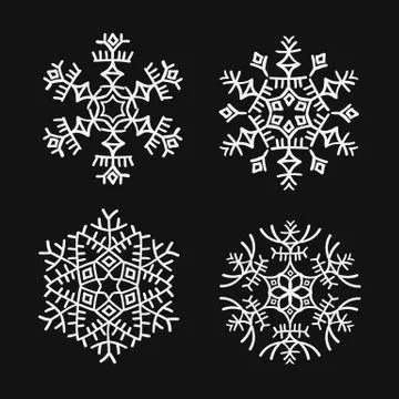 Vector set of white snowflakes on a black background Stock Illustration