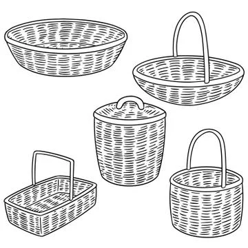 Vector set of wicker basket Stock Illustration