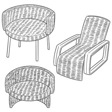 Vector set of wicker chair Stock Illustration